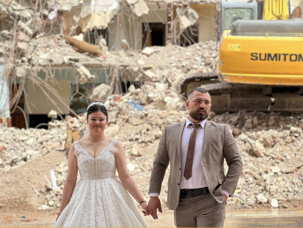 wedding in rubble